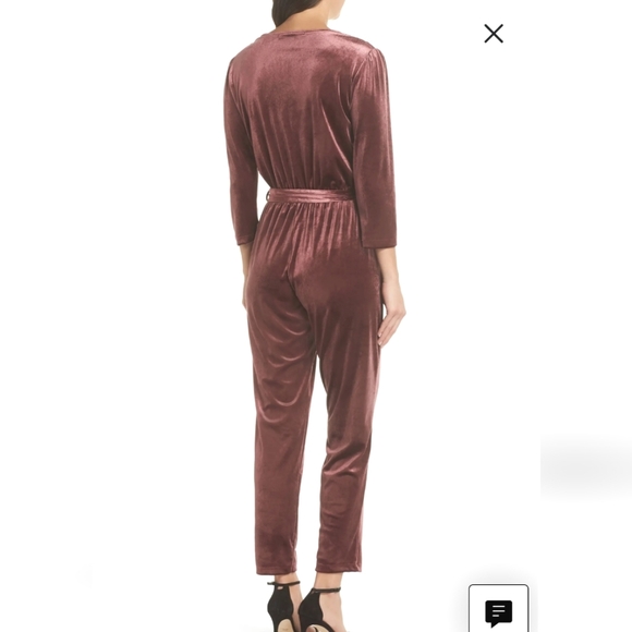 Fraiche by J Velvet Tie Waist Jumpsuit in Burgundy Size L - Picture 2 of 10